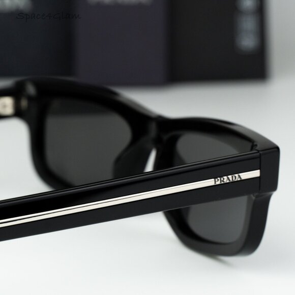 Prada Women Sunglasses Black Grey Rectangle PRB11S 16K731 NEW AUTHENTIC - Picture 5 of 10
